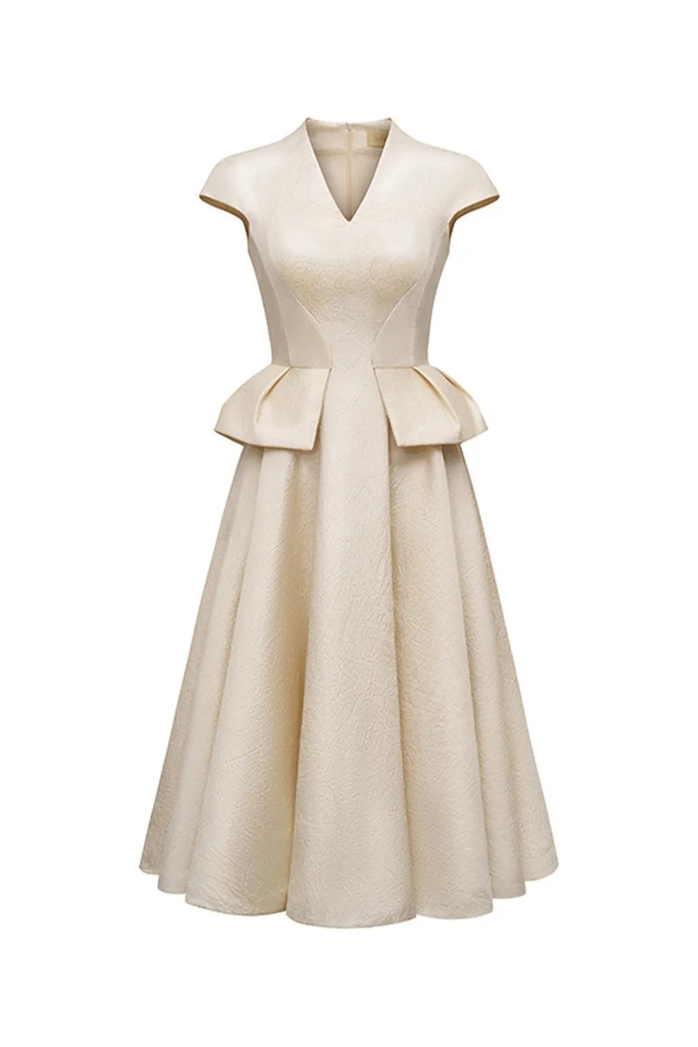 Blanche Peplum V-Neck Taffeta Midi Dress