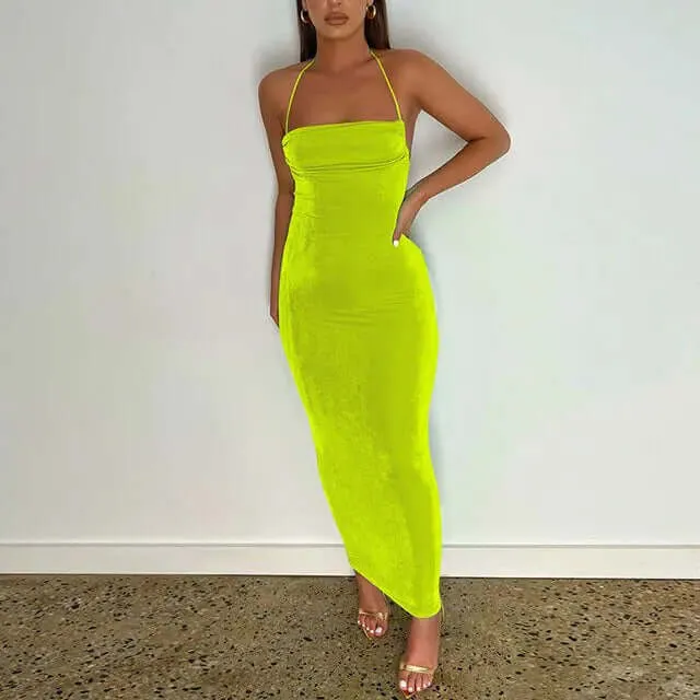 Open Back Slim Cami Strap Long Dresses
