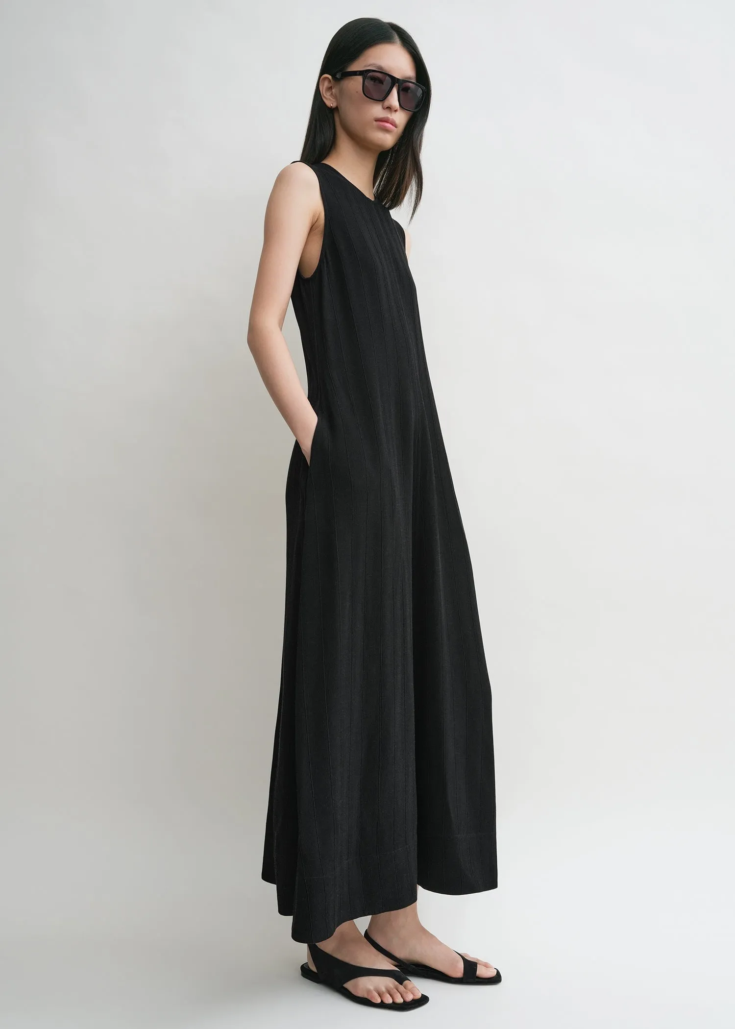 Woven stripe dress black petite